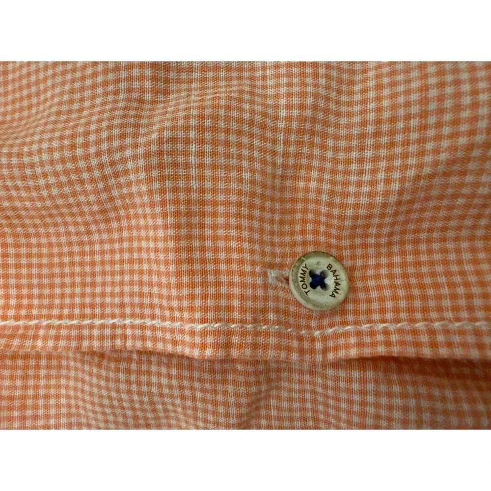 Tommy Bahama Button Down Mens L Orange Excellent Linen Blend Gingham Shirt